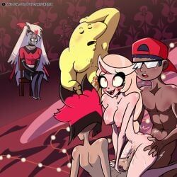 alastor_(hazbin_hotel), charlie_(smiling_friends), charlie_morningstar_(hazbin_hotel), vaggie_(hazbin_hotel), verbalase_(youtuber)