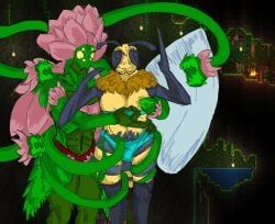 plantera, terraria, 2girls, boobs, bra