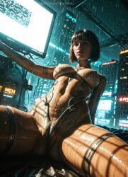 scarlett_johansson, ghost_in_the_shell, aiomnia, arms_up, bangs