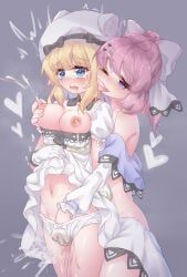 alice_in_cradle, 2girls, animal_ears, bare_shoulders, blonde_hair