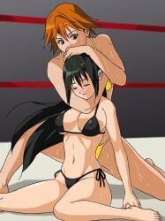 hagiwara_sakura, oc, sekai_de_ichiban_tsuyoku_naritai!, 2girls, barefoot