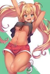 sakura_hibiki, dumbbell_nan_kilo_moteru?, konnyaku_(kk-monmon), 1girls, arm_above_head