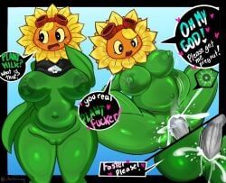 solar_flare_(pvz), sunflower_(pvz), plants_vs_zombies, fertilizing_(artist), cum_splash