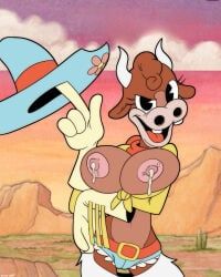 cuphead:_the_delicious_last_course, cuphead_(game), cow_girl, dripping_milk, exposed_breasts