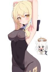 lumine_(genshin_impact), paimon_(genshin_impact), genshin_impact, wak_kun, 1girls