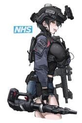 original, sawkm, 1girls, ar-15, areolae_bulge
