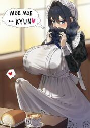 spammayo, blue_eyes, breasts, breasts_bigger_than_head, bulge_through_clothing