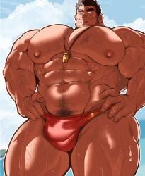 red_(kaeru333938123), kaeru333938123, 1boy, abs, beach
