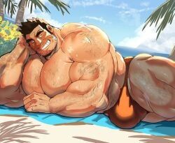red_(kaeru333938123), kaeru333938123, 1boy, abs, beach