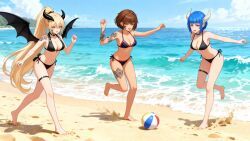 delta_(nikke), destiny_(battlerite), guillotine_(nikke), blonde_hair, blue_hair