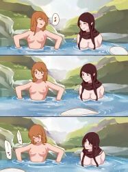 bathing, heart, naga, pleasuring_another, snake_girl
