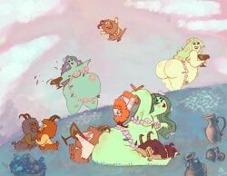 nymph_(greek_mythology), greek_mythology, 3girls, 6boys, ass_bigger_than_body