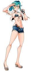 we_love_cold_war, 1girl, american_flag_bikini, beach, beer