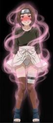 nohara_rin, apron, black_background, blush, brown_eyes