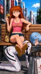 asuka_langley_sohryu, rei_ayanami, neon_genesis_evangelion, 2girls, all_fours