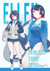 ellen_joe, zenless_zone_zero, midfinger, 1girl, alternate_costume