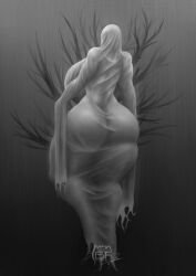 borisfed, 1girls, ass, ass_bigger_than_head, bedsheet_ghost