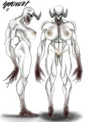 original_character, abs, blood_splatter, clawed_hands, dark_fantasy