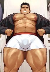 leoooliooon, 1boy, abs, bara, bara_tits