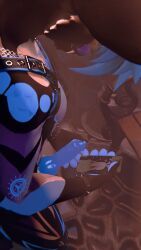 anthro, black_body, black_fur, blue_body, blue_eyes