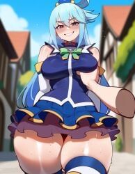 aqua_(konosuba), kono_subarashii_sekai_ni_shukufuku_wo!, 1boy, 1girl, bare_shoulders