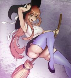 monika_(doki_doki_literature_club), doki_doki_literature_club, halloween, moca_1atte, broom