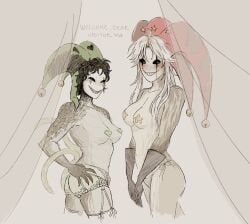 harlequin_(the_freak_circus), pierrot_(the_freak_circus), the_freak_circus, breasts, circus