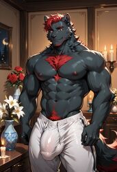 1boy, black_fur, bulge, bulge_through_clothing, candle