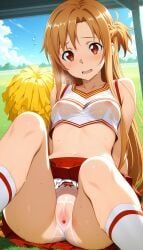 yuuki_asuna, sword_art_online, 1girl, breasts_exposed, cheerleader