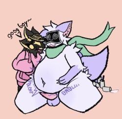 protogen, 4_ears, anthro, balls, belly