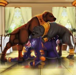 becky_(knightofroses), ruanshi, anthro, anthro_on_feral, balls