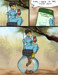 halapmir, 3_panel_comic, anthro, avian_demon, blue_body
