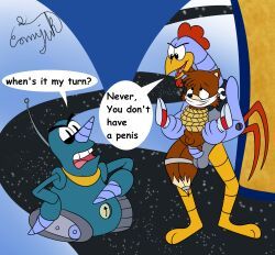 american_tails, classic_tails, grounder, grounder_(adventures_of_sonic_the_hedgehog), scratch_(sonic)