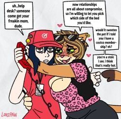 lorepaw, 1boy, 1girls, animal_print, anthro