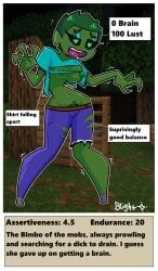 zombie_(minecraft), minecraft, blightstar, asymmetrical_legwear, brainless