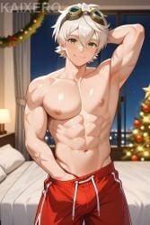 bennett_(genshin_impact), christmas, genshin_impact, 1boy, abs