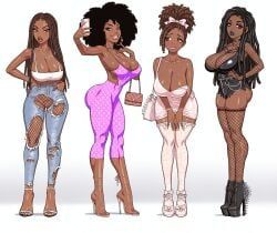 original_characters, louis_vuitton, original, 4girls, african_female
