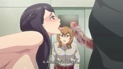 saegusa_miho, tayama_michiru, haritsuke, 1boy, 2girls