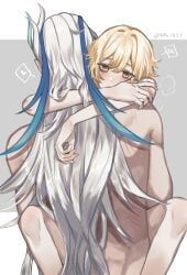 lumine_(genshin_impact), neuvillette_(genshin_impact), genshin_impact, tori_1827, 1boy