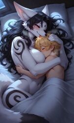 glanzend, original_characters, teell, anthro_on_human, bed