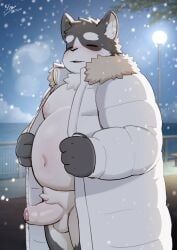 ssu_open, anthro, balls, belly, bench