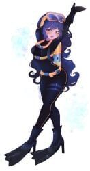 juna_guerrero, 1girls, 5_fingers, belt, blue_hair