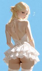 original, 1girl, ass, back_view, blonde_hair