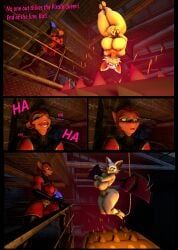 captain_amelia, rouge_the_bat, werehouse, hanging_from_ceiling, imminent_death