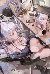 velina_airgid, zenless_zone_zero, 1girl, applying_makeup, applying_own_makeup