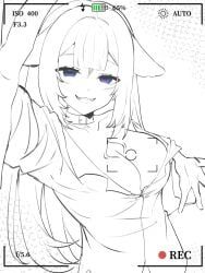 shylily, 1girls, battery_indicator, battery_life, black_and_white