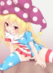 touhou, alternate_legwear, american_flag, american_flag_shirt, blonde_hair