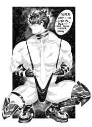 wriothesley_(genshin_impact), genshin_impact, unknown_artist, bara, black_mankini