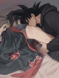 son_goku, uchiha_itachi, gay, groping, kissing