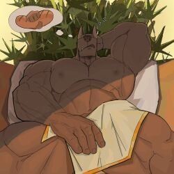 rolenzoart, anthro, bara, biceps, brown_body
